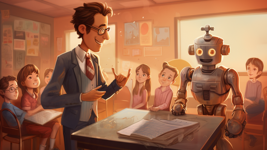 Ein Roboter unterrichtet eine Schulklasse
